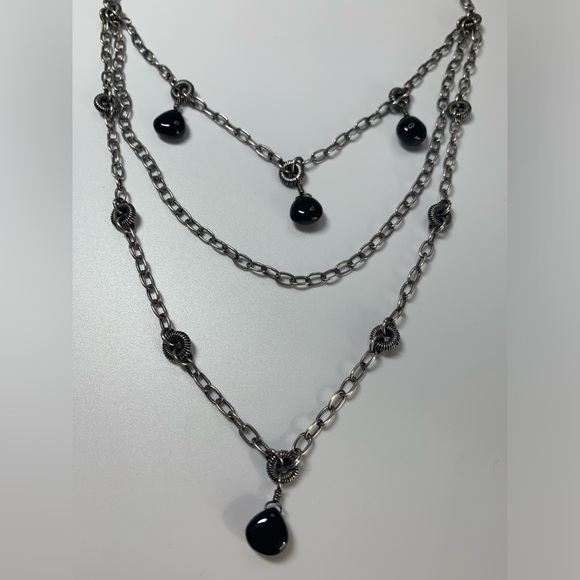 Silpada RARE Oxidized Sterling 3-Tiered Necklace w/Black Chalcedony Accents 22” - Picture 11 of 14